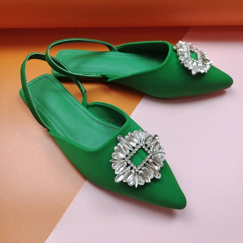Women rhinestone closed toe strap slingback flat sandals